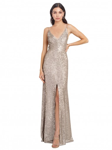 Long Sleeveless Sequin & Sparkling Sequin Silver Sheath Prom Dress Canada Online