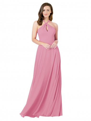 Long Sleeveless Soft Chiffon Skin Pink A-Line Prom Dress Canada Online