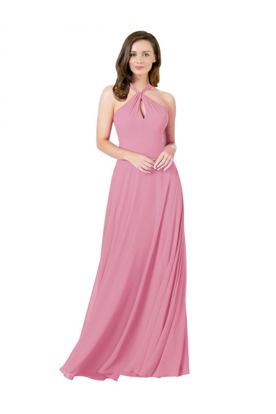Long Sleeveless Soft Chiffon Skin Pink A-Line Prom Dress Canada Online