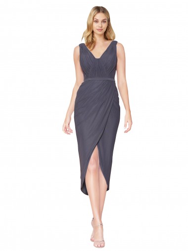 Cocktail Length Sleeveless Soft Chiffon Slate Grey Mermaid High Low Prom Dress Canada Online