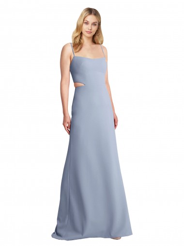 Long Sleeveless Stretch Crepe Smoke Blue A-Line Prom Dress Canada Online