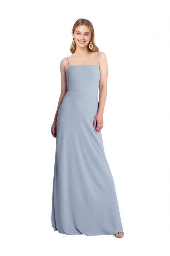 Long Sleeveless Stretch Crepe Smoke Blue Square Neck A-Line Prom Dress Canada Online