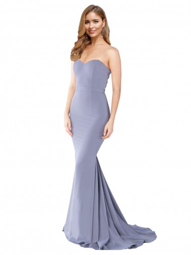 Long Sleeveless Stretch Crepe Smoke Blue Mermaid Prom Dress Canada Online