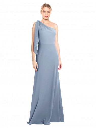 Long Flutter Sleeves Stretch Crepe Smoke Blue Sheath Prom Dress Canada Online