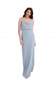 Long Sleeveless Stretch Crepe Smoke Blue Sheath V-Back Prom Dress Canada Online