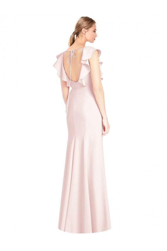 Long Cap Sleeves Stretch Crepe Pink Trumpet Prom Dress Canada Online