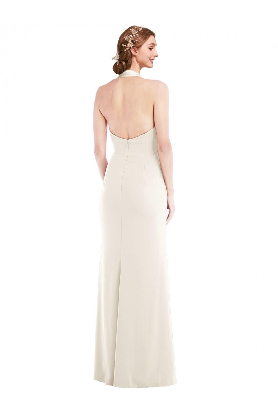 Long Sleeveless Stretch Crepe Ivory Trumpet Prom Dress Canada Online