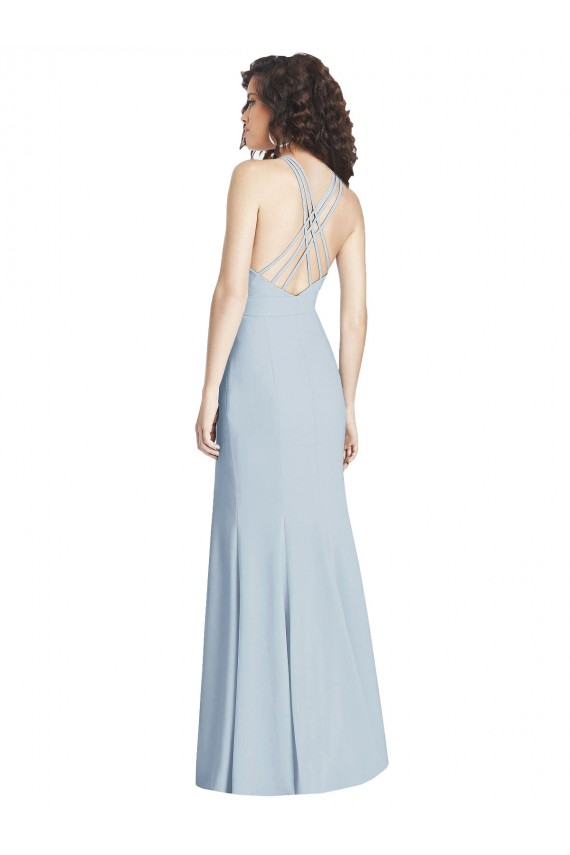 Long Sleeveless Stretch Crepe Light Sky Blue Halter Neck Halter Neck Prom Dress Canada Online