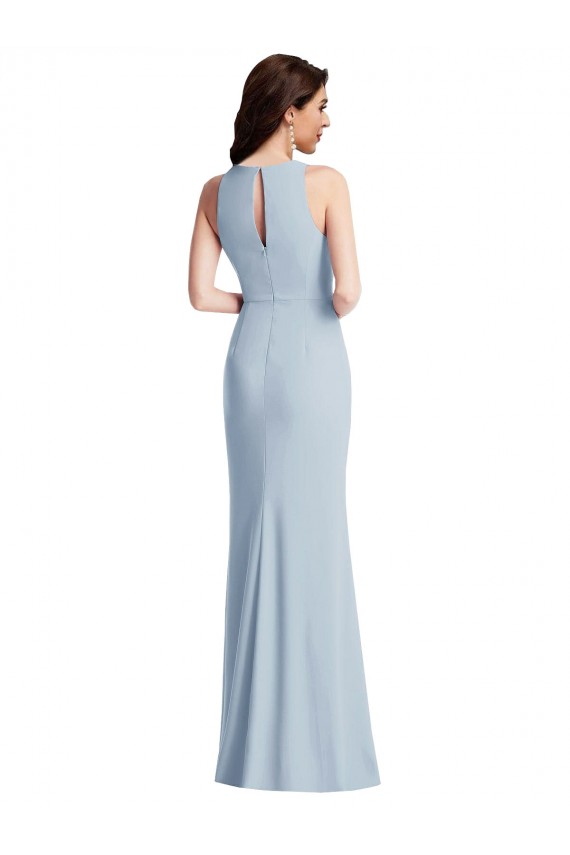 Long Sleeveless Stretch Crepe Light Sky Blue Halter Neck Trumpet Prom Dress Canada Online