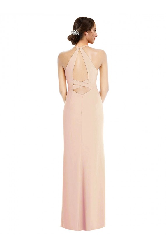 Long Sleeveless Stretch Crepe Nude Trumpet Open Back Prom Dress Canada Online