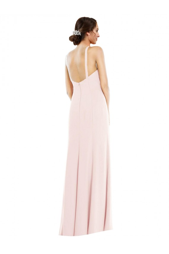 Long Sleeveless Stretch Crepe Pink Halter Neck Trumpet Prom Dress Canada Online