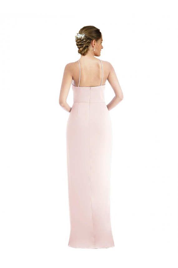 Long Sleeveless Stretch Crepe Pink Trumpet Halter Neck Prom Dress Canada Online