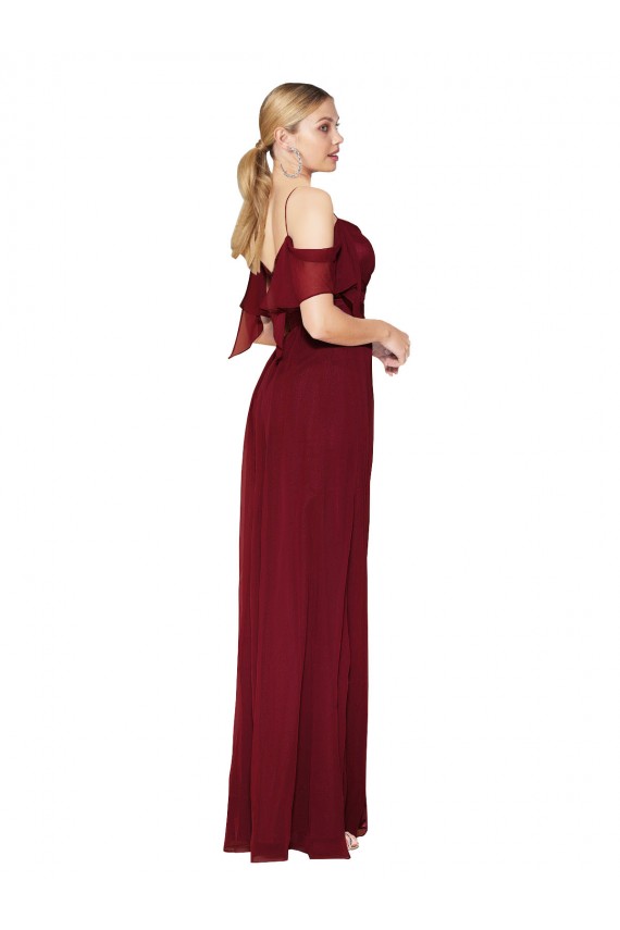 Long Cold Shoulder Soft Chiffon Burgundy Trumpet Prom Dress Canada Online