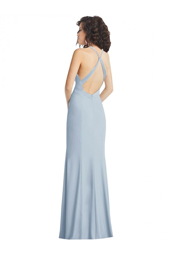 Long Sleeveless Stretch Crepe Light Sky Blue Trumpet High Neck Prom Dress Canada Online