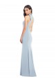 Long Sleeveless Stretch Crepe Light Sky Blue Bow Neck Trumpet Prom Dress Canada Online