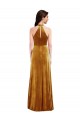 Long Sleeveless Stretch Velvet Gold Halter Neck Trumpet Prom Dress Canada Online