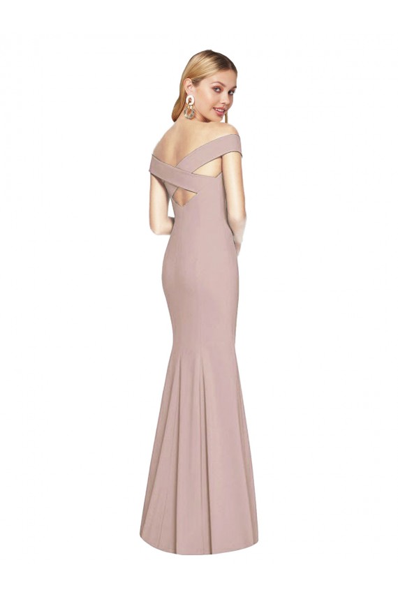 Long Sleeveless Stretch Crepe Dusty Pink Trumpet Prom Dress Canada Online