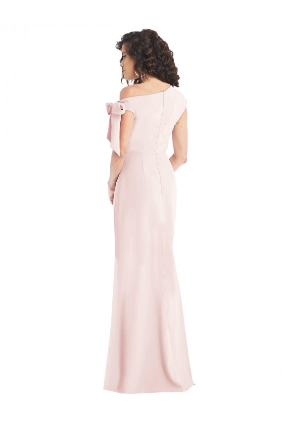 Long Cap Sleeves Stretch Crepe Pink Trumpet Off the Shoulder Prom Dress Canada Online