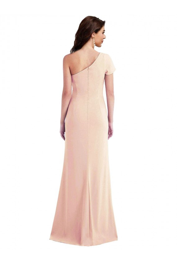Long Cap Sleeves Stretch Crepe Nude Trumpet Prom Dress Canada Online
