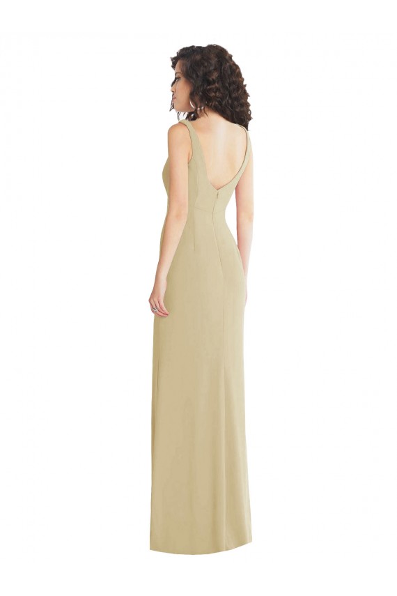Long Sleeveless Stretch Crepe Champagne Trumpet Prom Dress Canada Online