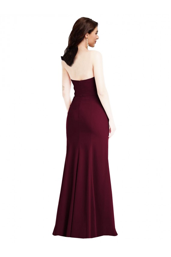 Long Sleeveless Stretch Crepe Burgundy Gold Trumpet Prom Dress Canada Online