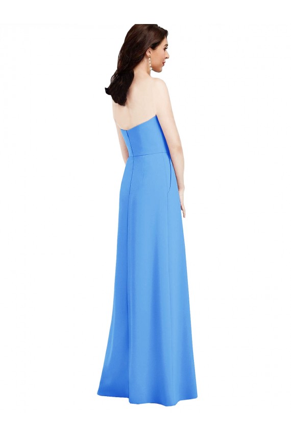 Long Sleeveless Stretch Crepe Peacock Blue Strapless Trumpet Prom Dress Canada Online