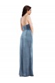 Long Sleeveless Stretch Velvet Dusty Blue Trumpet Prom Dress Canada Online