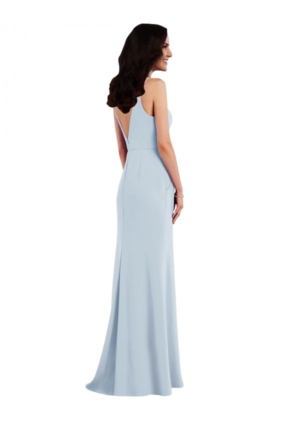 Long Sleeveless Stretch Crepe Light Sky Blue Trumpet Spaghetti Straps Prom Dress Canada Online