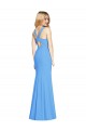 Long Sleeveless Stretch Crepe Peacock Blue Trumpet Prom Dress Canada Online