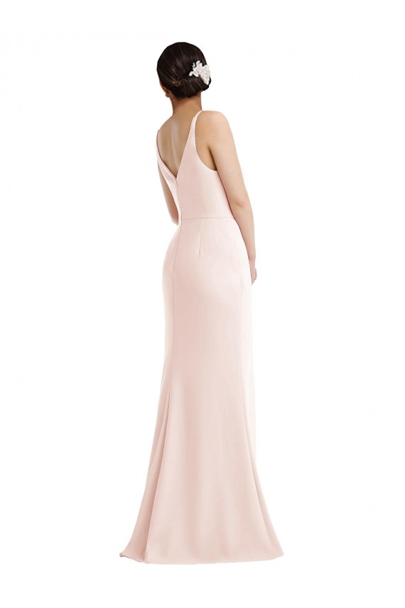 Long Sleeveless Stretch Crepe Pink V-Neck Trumpet Prom Dress Canada Online
