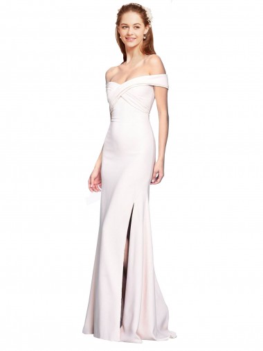 Long Sleeveless Stretch Crepe White Mermaid Off the Shoulder Prom Dress Canada Online
