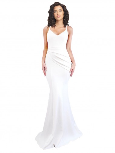 Long Sleeveless Stretch Crepe White Mermaid Black Tie Prom Dress Canada Online
