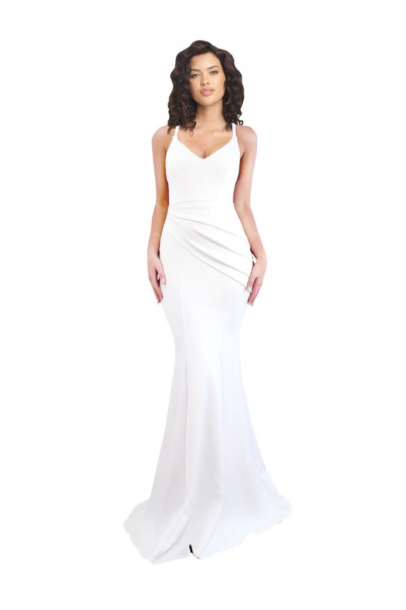 Long Sleeveless Stretch Crepe White Mermaid Black Tie Prom Dress Canada Online